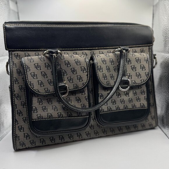 Dooney & Bourke Handbags - ! Vintage Dooney & Bourke Signature Logo Double Pocket Gray & Black Tote Bag !